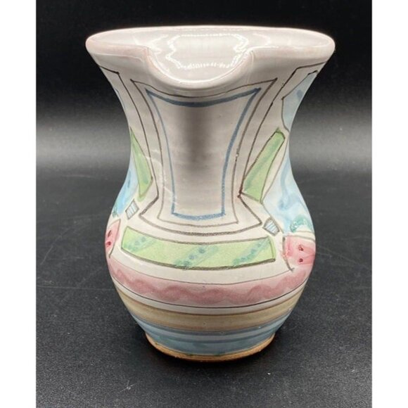 Vivian Jehn Redware Pottery 5” Pitcher Mackenzie Childs Style Pastel Colors - Picture 10 of 12
